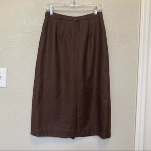 Vintage Dark Academia brown wool skirt midi length medium 28 slit back pleated